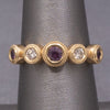 Handcrafted Rhodolite Garnet and Diamond Bezel Set Band Ring in 14k Yellow Gold