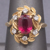 Vintage Rubellite Red Tourmaline and Diamond Wreath Garland Ring in 18k Yellow Gold