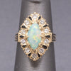 Vintage Australian Opal and Diamond Navette Cocktail Ring in 14k Yellow Gold