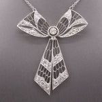 Exquisite Art Deco Old European Cut Diamond Bow Ribbon Necklace in 18k and Platinum