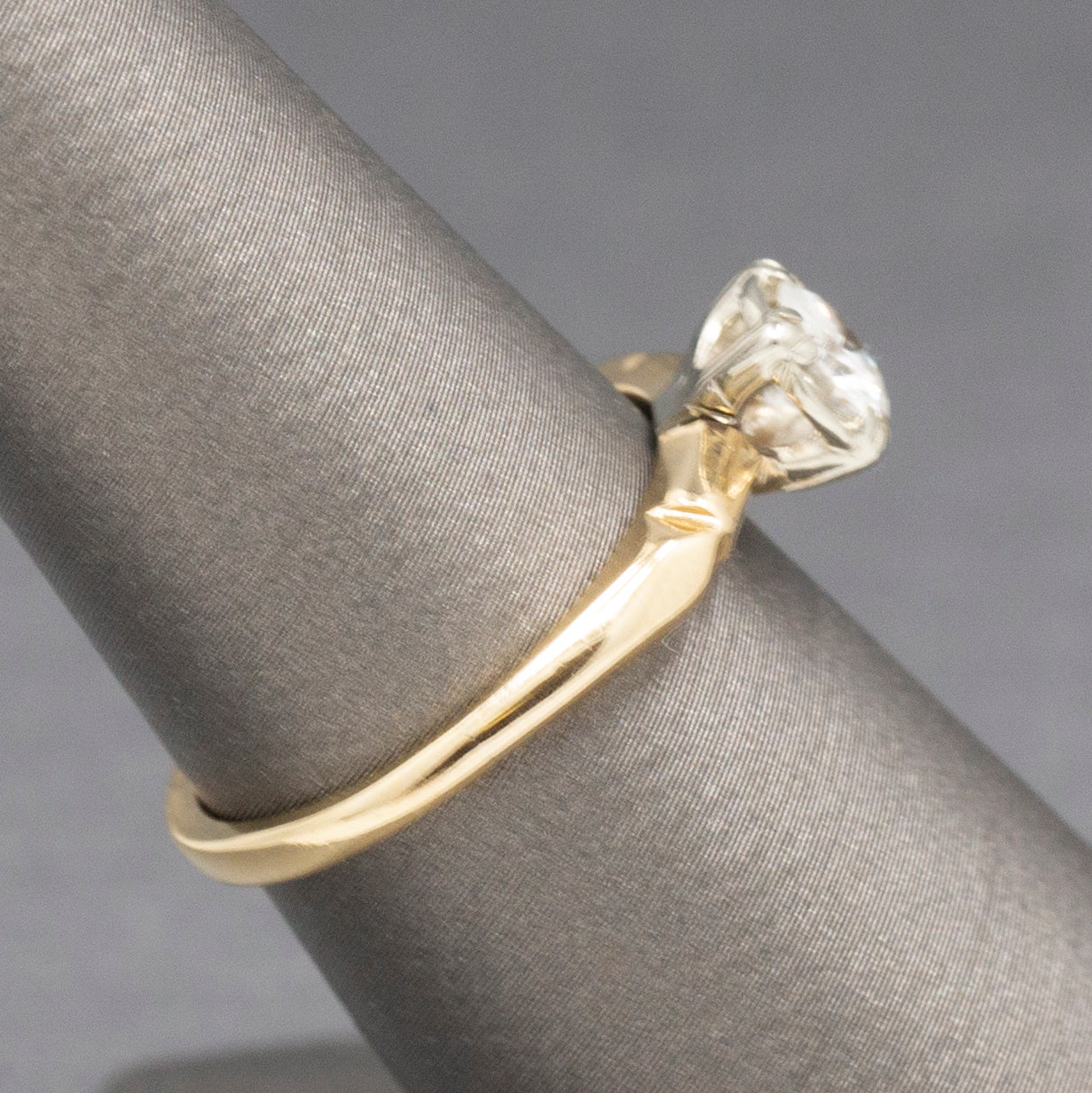Classic 1940s Round Brilliant Cut Solitaire Diamond Ring in 14k Yellow Gold