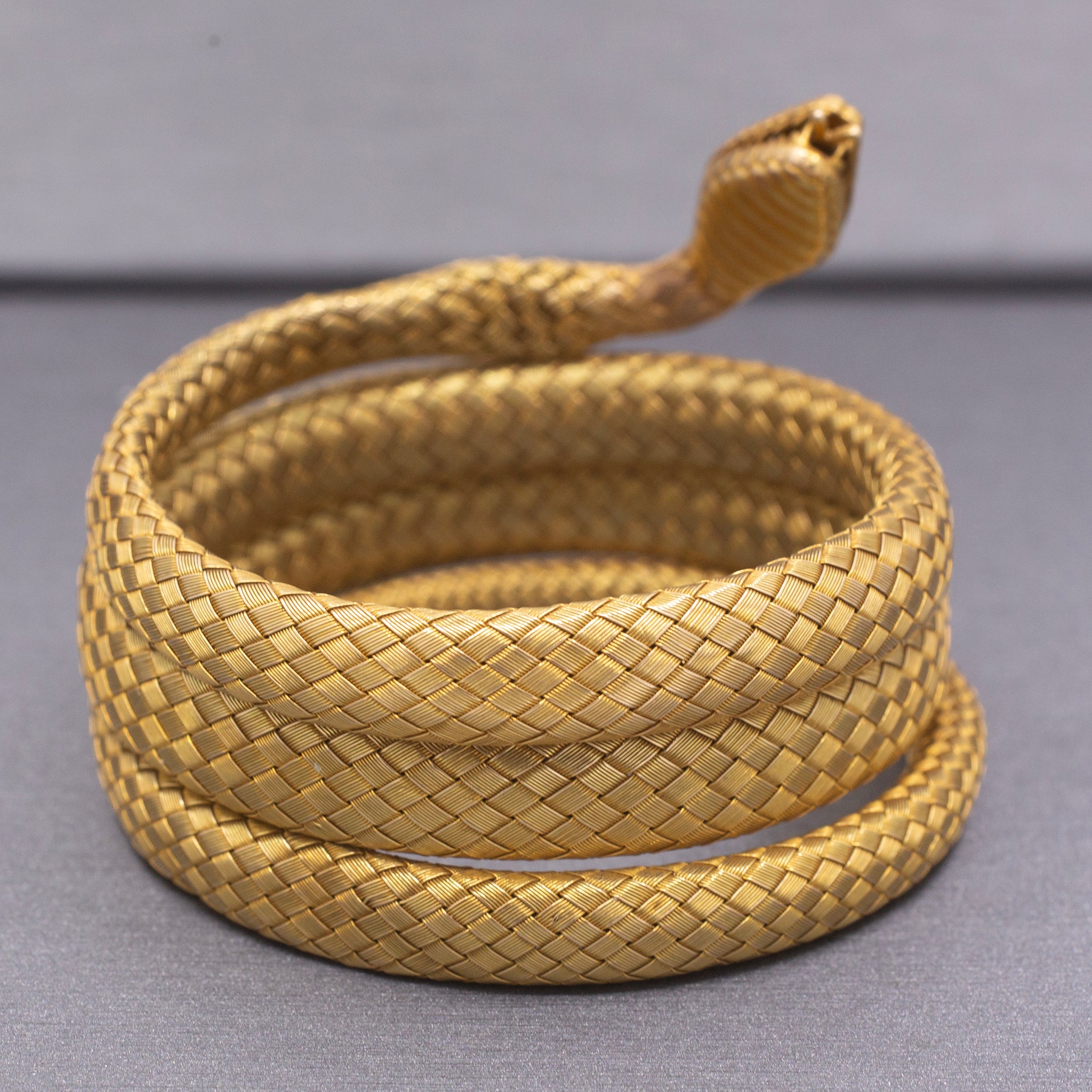 Magnificent Antique Victorian Snake Wrap Bracelet in 18k Yellow Gold with Ruby Eyes
