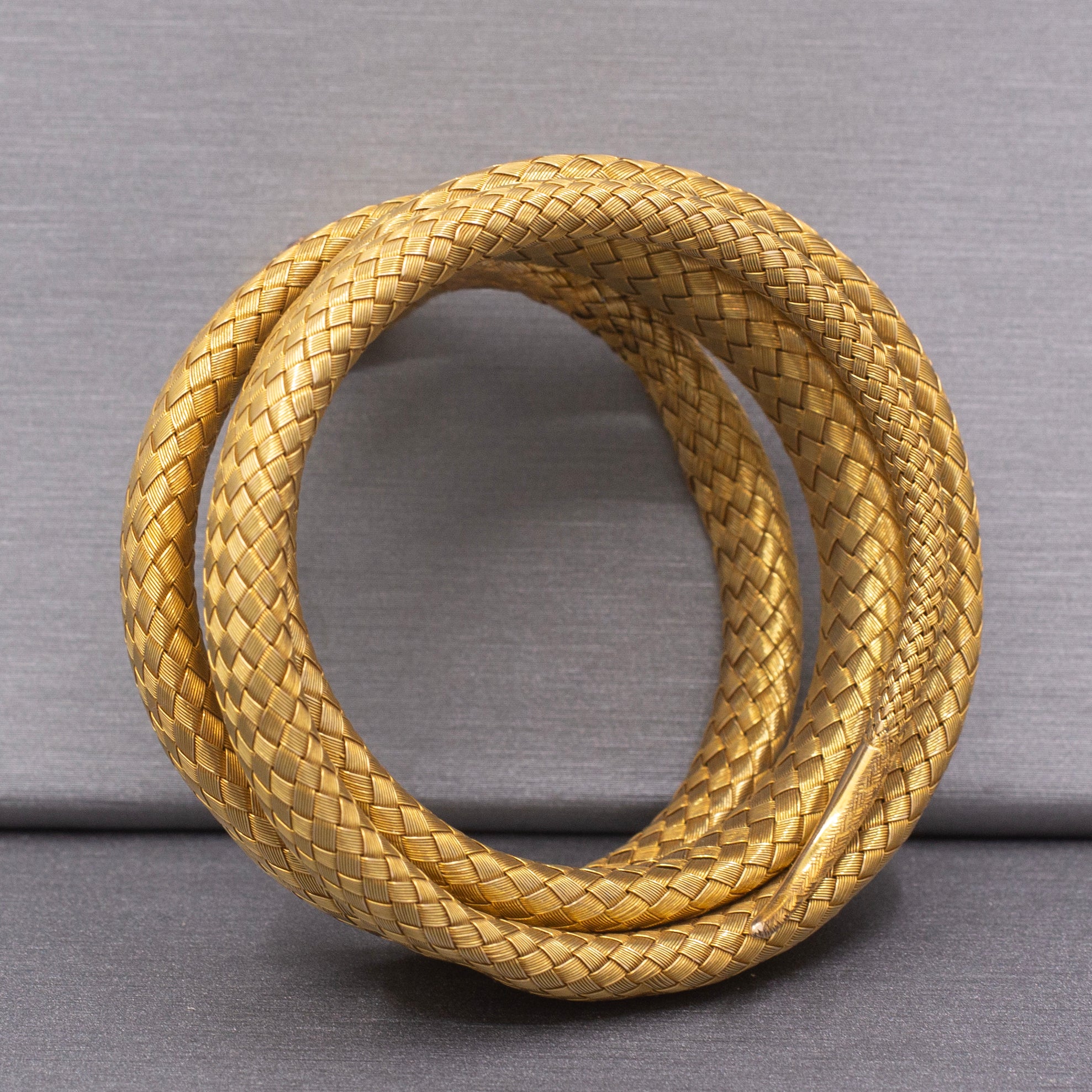 Magnificent Antique Victorian Snake Wrap Bracelet in 18k Yellow Gold with Ruby Eyes