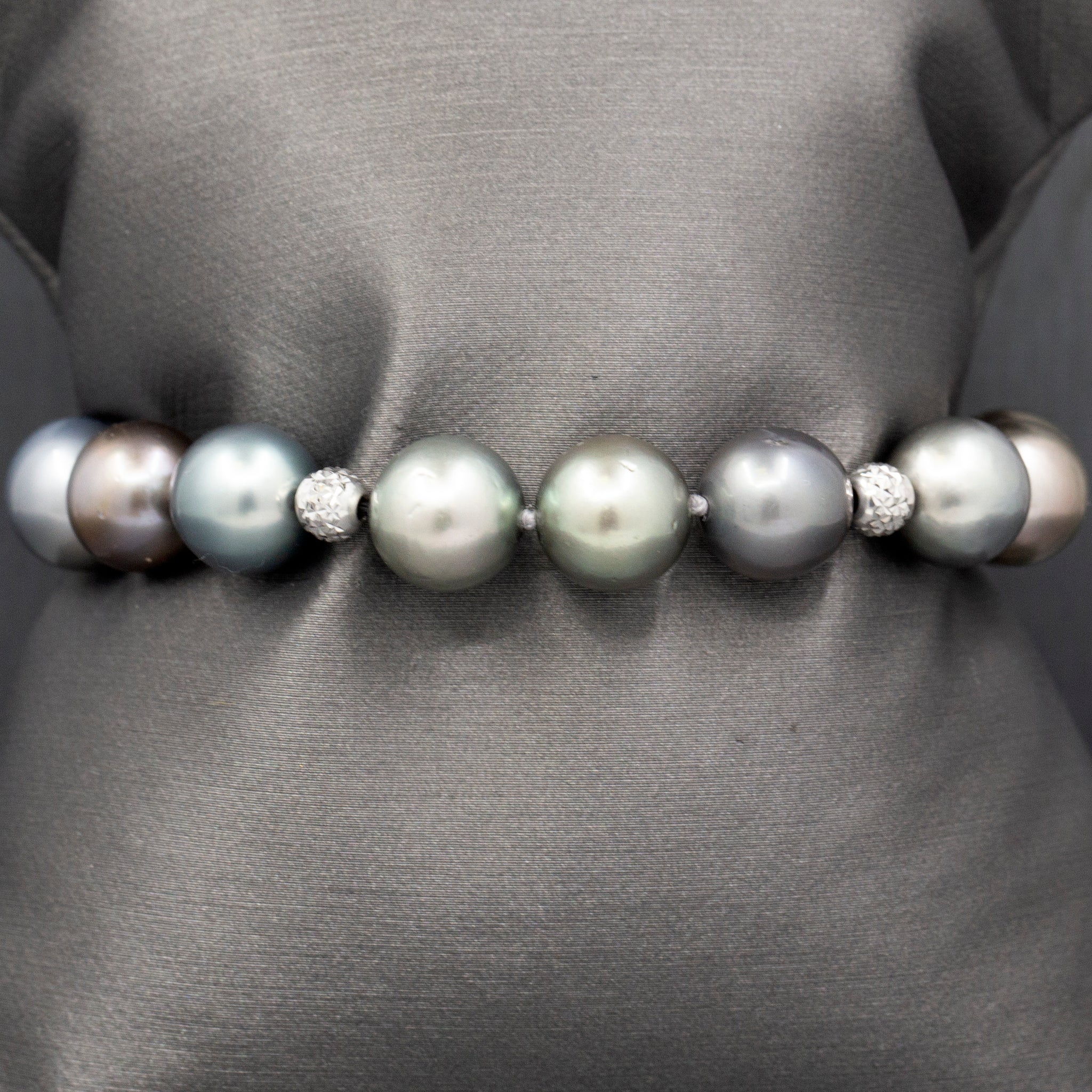 Exquisite Multi Color Tahitian Pearl Bracelet in 18k White and Yellow Gold