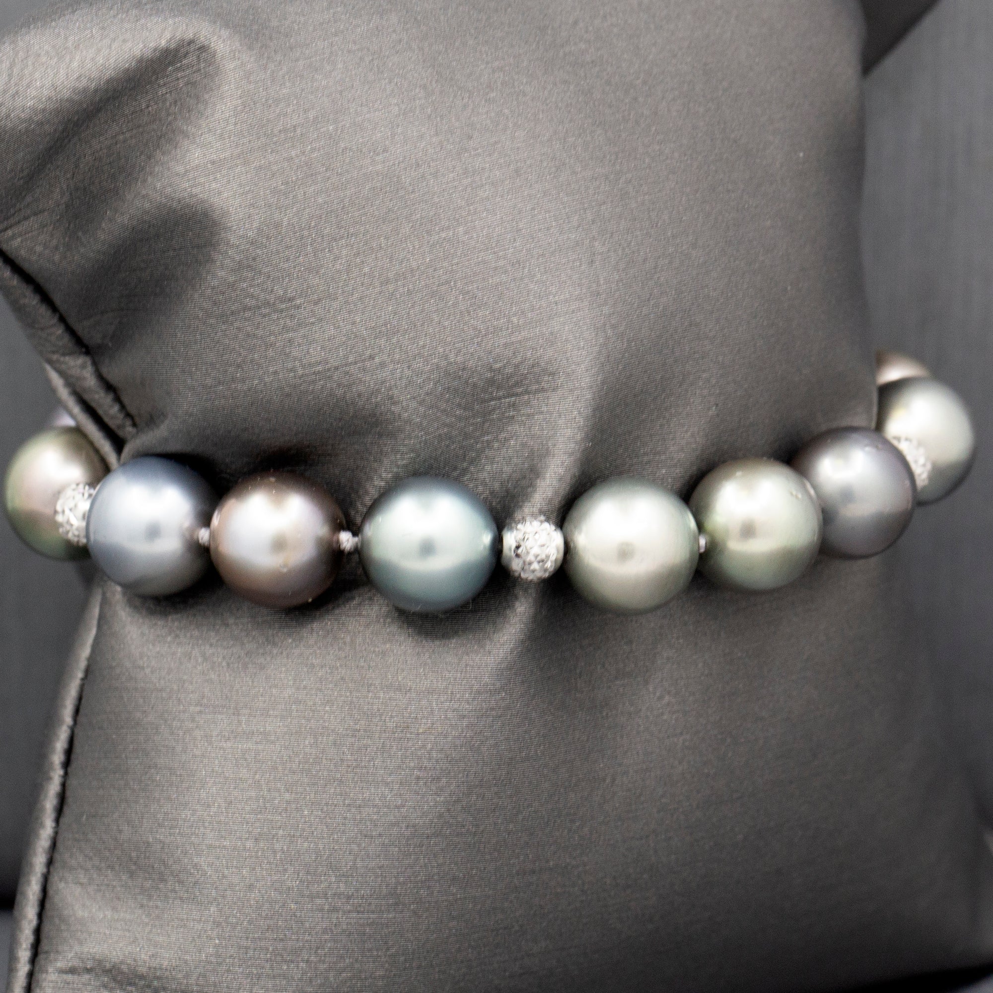 Exquisite Multi Color Tahitian Pearl Bracelet in 18k White and Yellow Gold