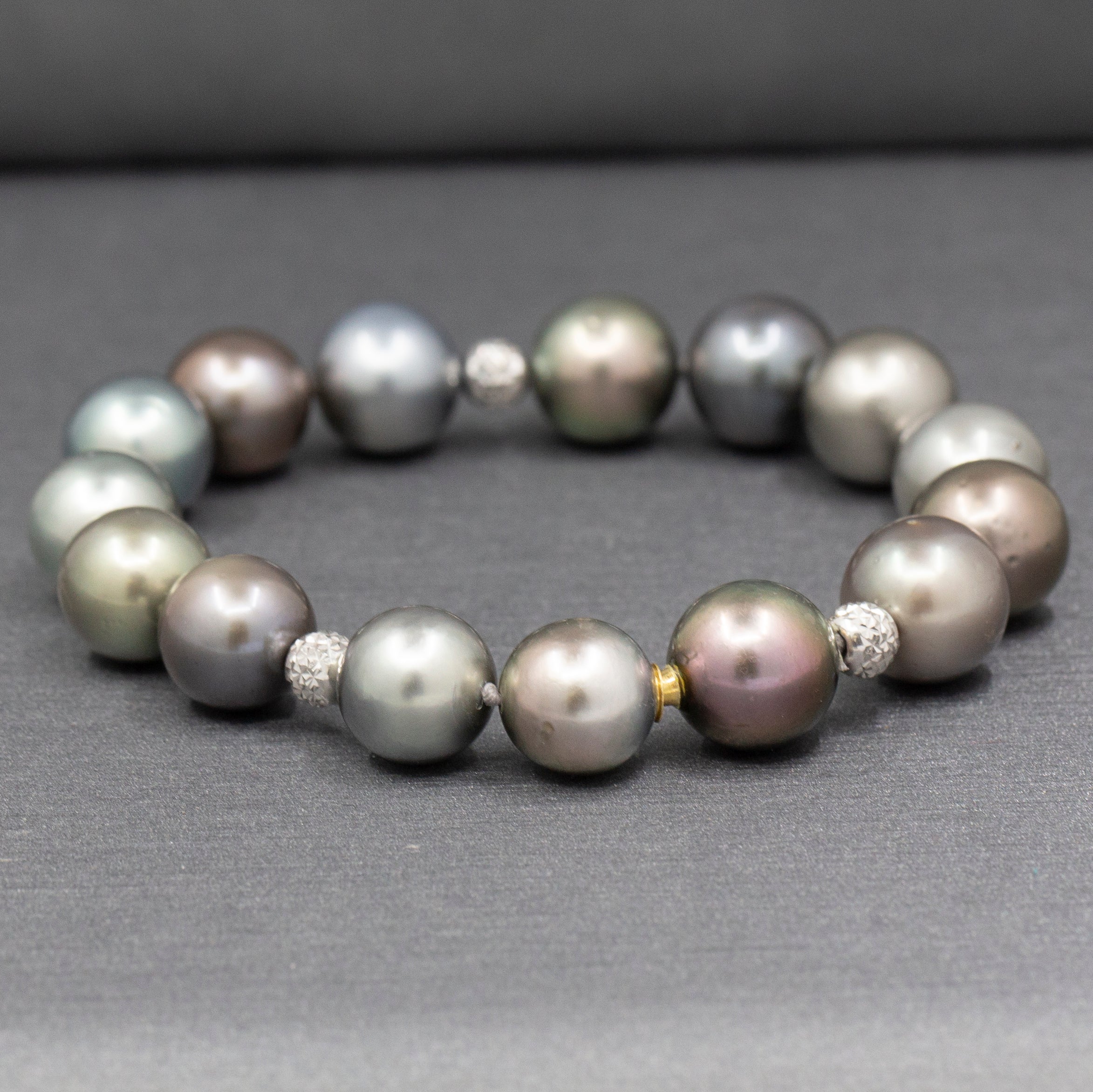 Exquisite Multi Color Tahitian Pearl Bracelet in 18k White and Yellow Gold