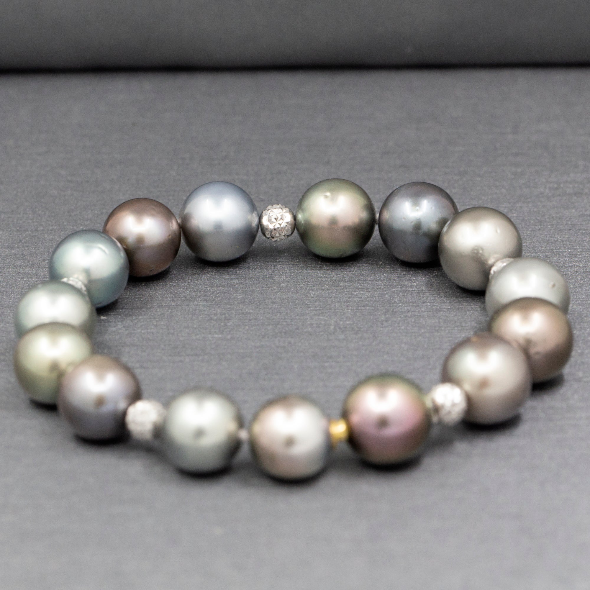 Exquisite Multi Color Tahitian Pearl Bracelet in 18k White and Yellow Gold