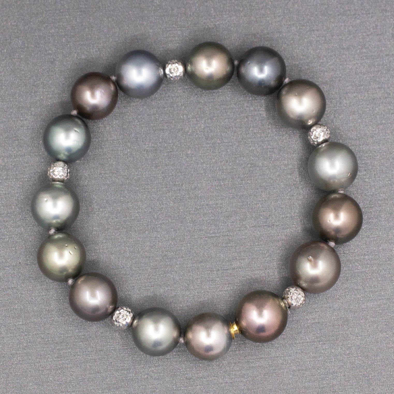 Exquisite Multi Color Tahitian Pearl Bracelet in 18k White and Yellow Gold