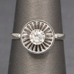 Diamond and Knife Wire Work Antique Hat Pin Conversion Ring in 14k White Gold