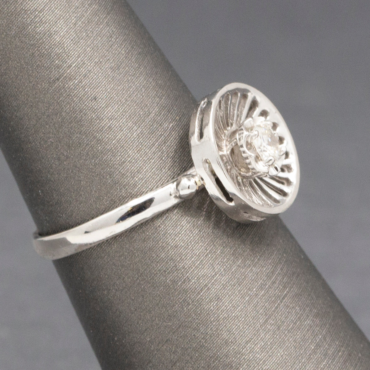 Diamond and Knife Wire Work Antique Hat Pin Conversion Ring in 14k White Gold
