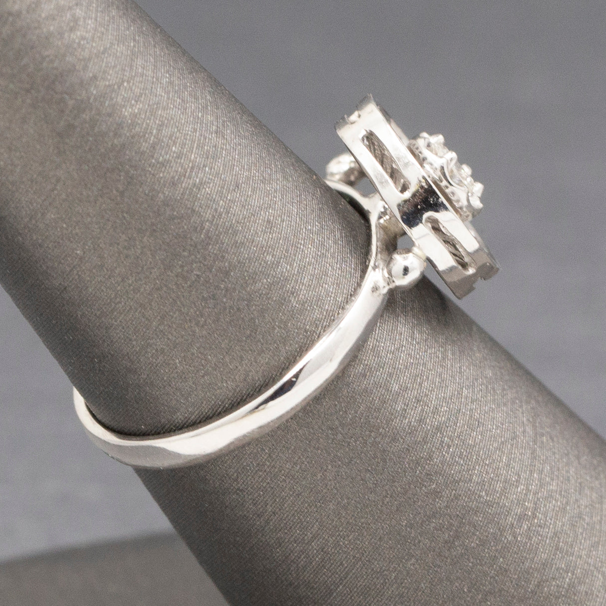 Diamond and Knife Wire Work Antique Hat Pin Conversion Ring in 14k White Gold