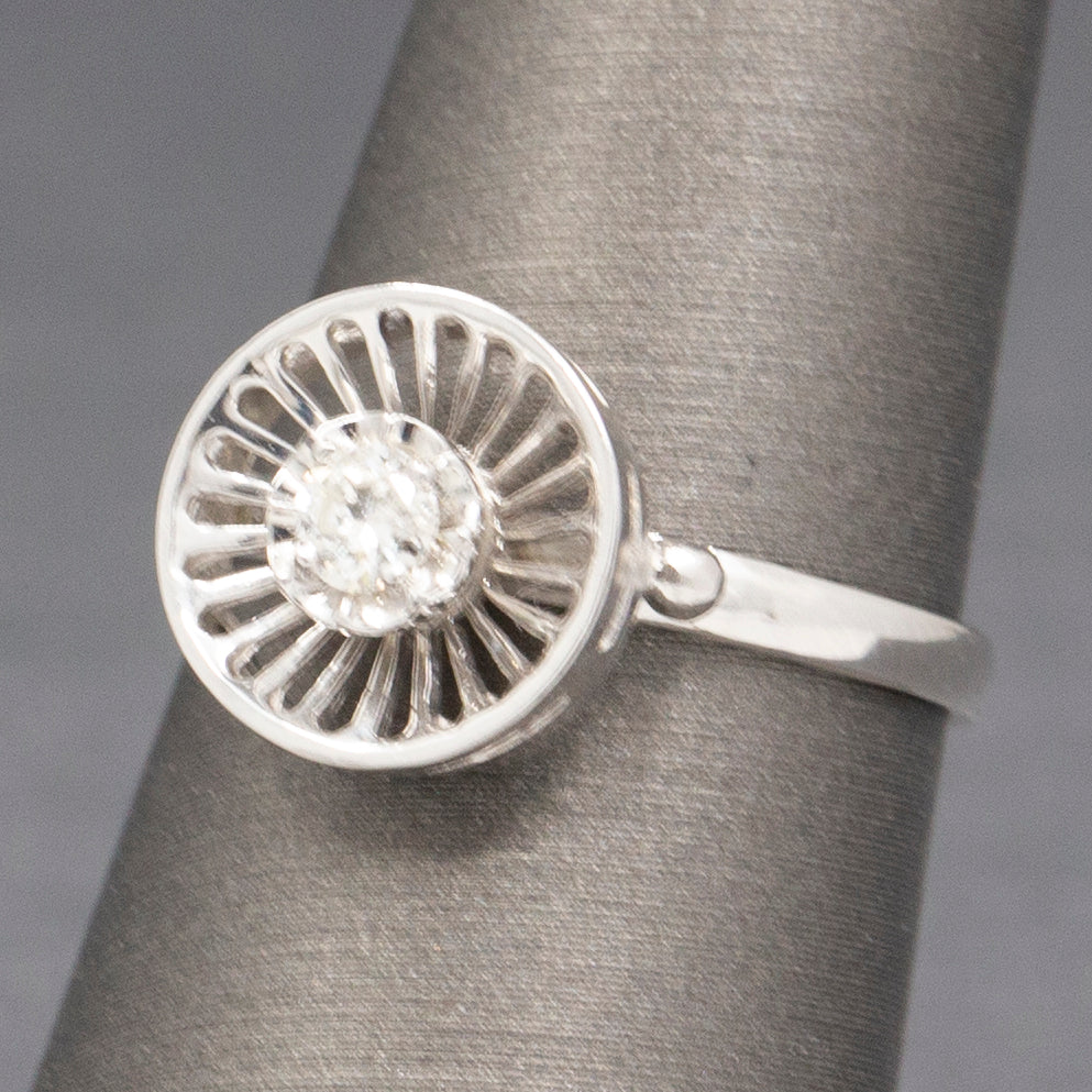 Diamond and Knife Wire Work Antique Hat Pin Conversion Ring in 14k White Gold