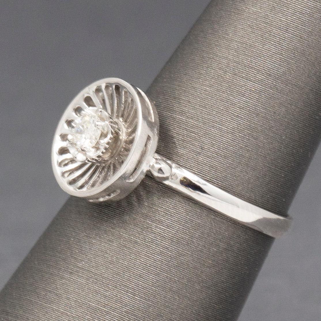 Diamond and Knife Wire Work Antique Hat Pin Conversion Ring in 14k White Gold