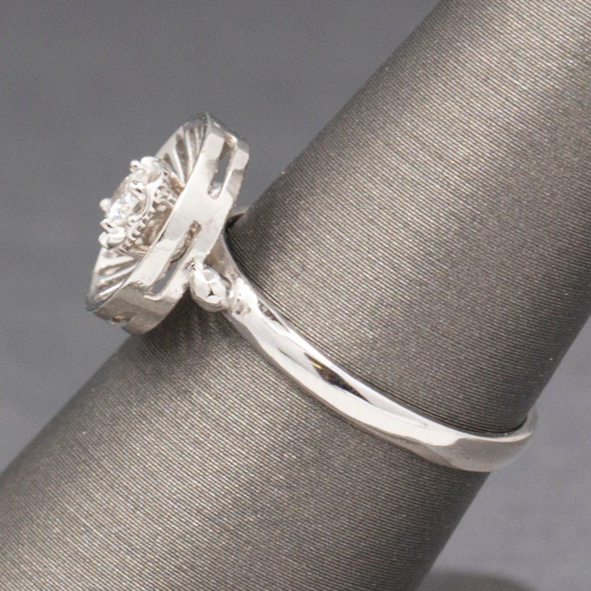 Diamond and Knife Wire Work Antique Hat Pin Conversion Ring in 14k White Gold