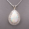 Vintage Australian Opal and Diamond Teardrop Pendant Necklace in 14k White Gold
