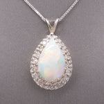Vintage Australian Opal and Diamond Teardrop Pendant Necklace in 14k White Gold