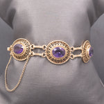 Antique Victorian Revival Amethyst Link Bracelet in 14k Yellow Gold