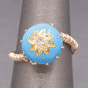 Victorian Rose Cut Diamond Turquoise Enamel Cocktail Ring in 14k Rosy Gold