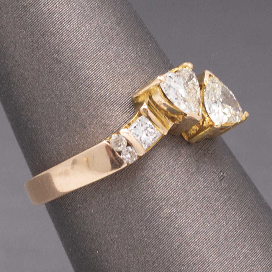 Darling Double Heart Diamond "Toi et Moi" Band Ring in 14k Yellow Gold