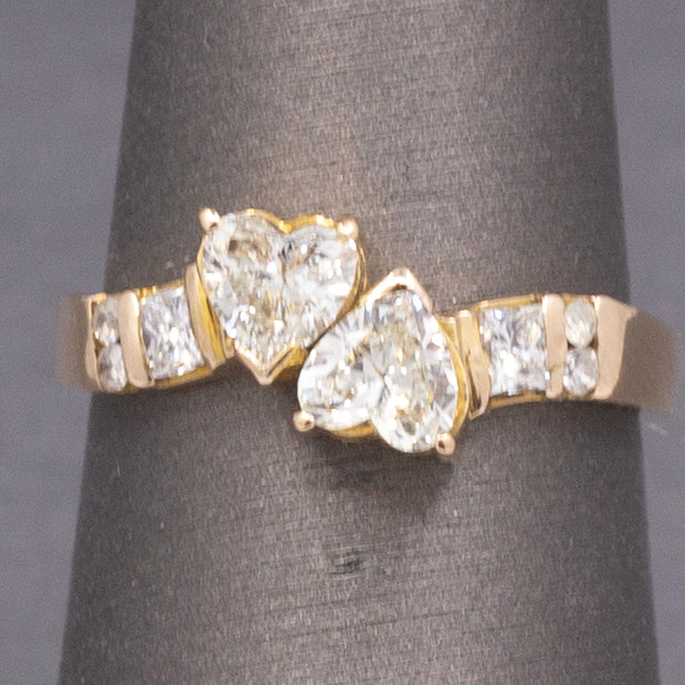 Darling Double Heart Diamond "Toi et Moi" Band Ring in 14k Yellow Gold