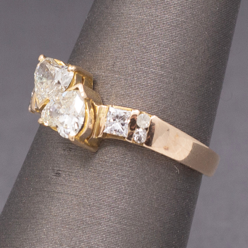 Darling Double Heart Diamond "Toi et Moi" Band Ring in 14k Yellow Gold