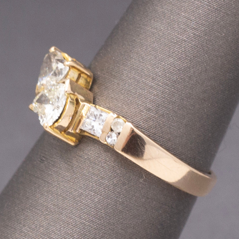 Darling Double Heart Diamond "Toi et Moi" Band Ring in 14k Yellow Gold