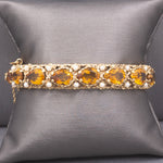 Vintage Pear Cut Citrine and Pearl Bangle Bracelet in 14k Yellow Gold