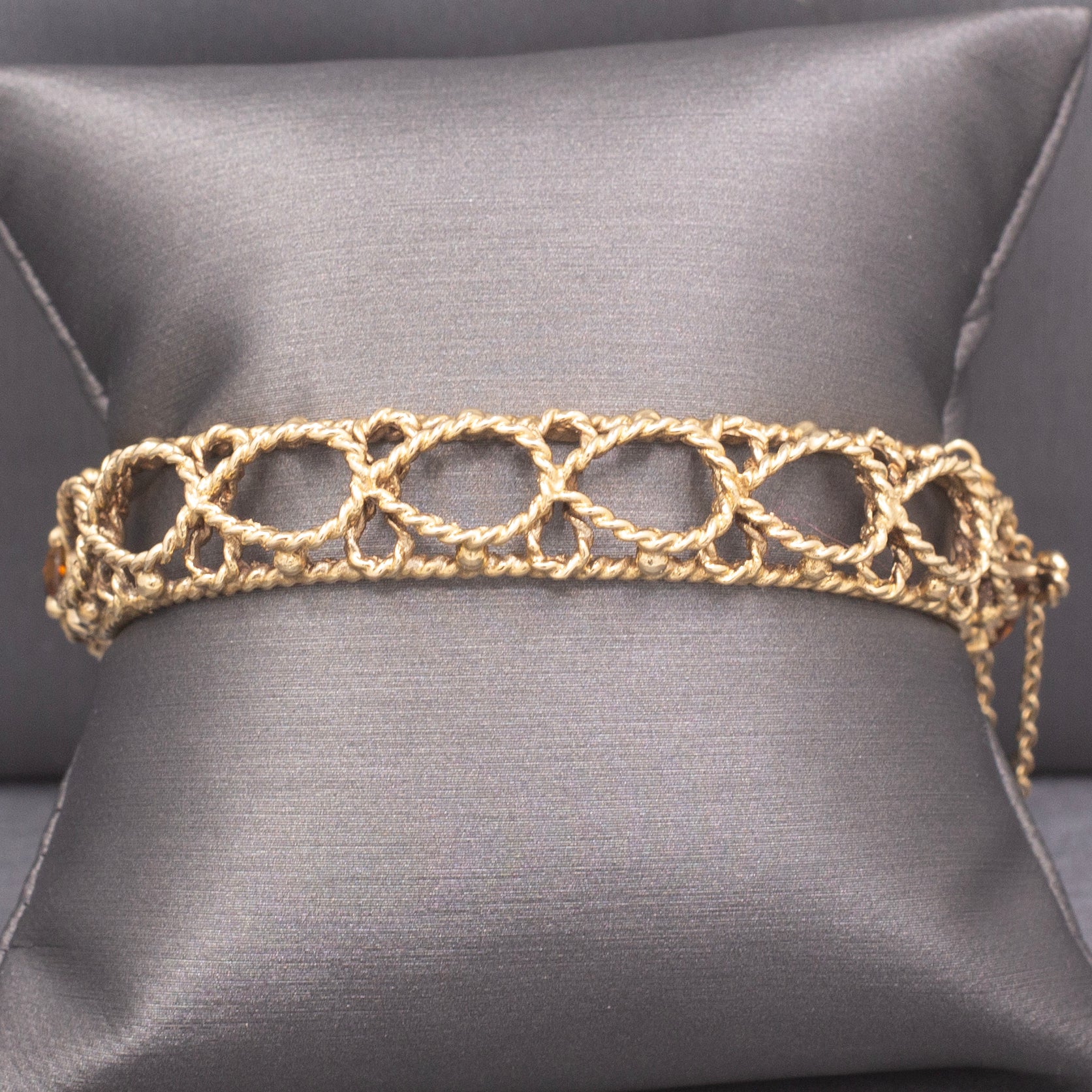 Vintage Pear Cut Citrine and Pearl Bangle Bracelet in 14k Yellow Gold