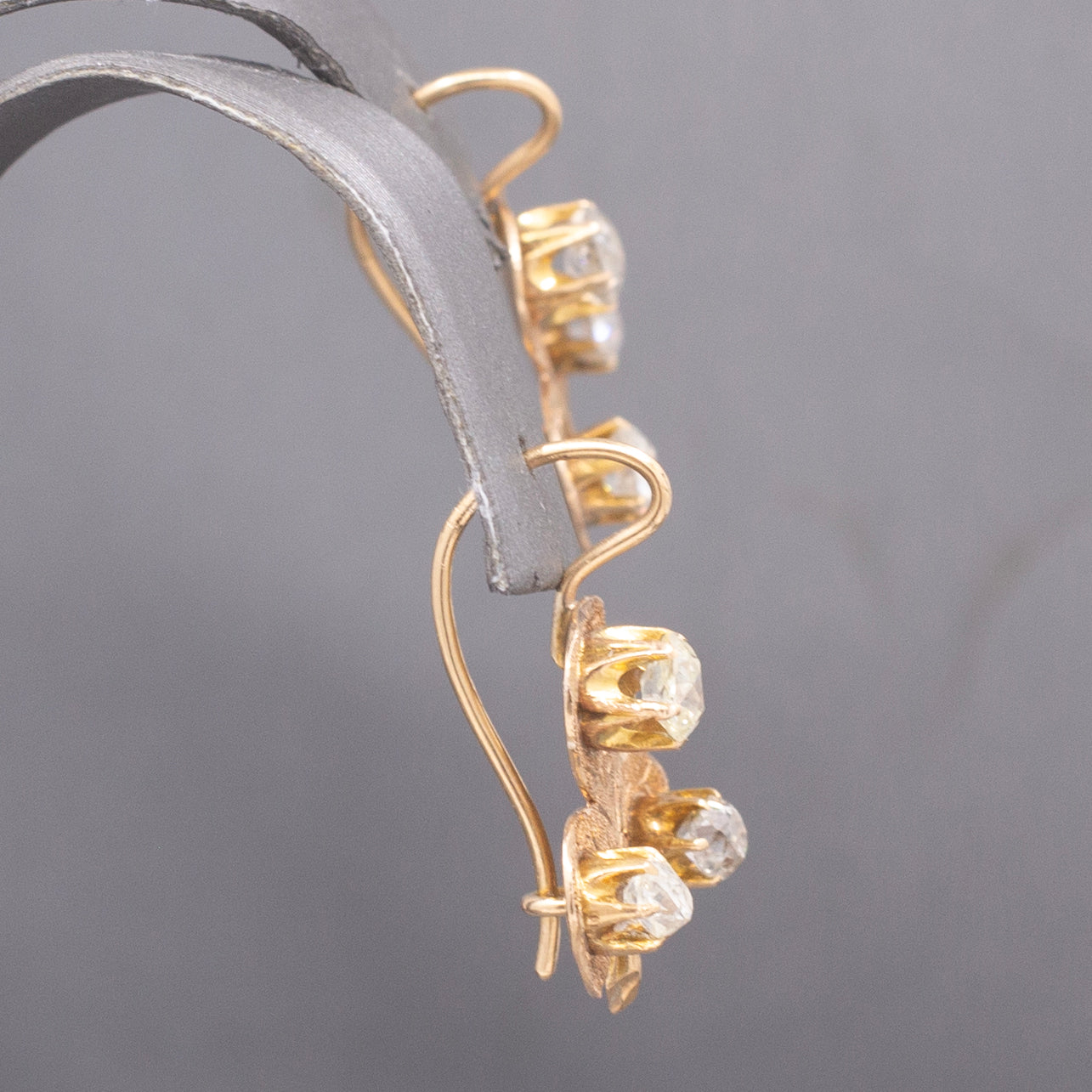 Charming Antique Old Mine Cut Diamond Clover Earrings in 14k Yellow Gold