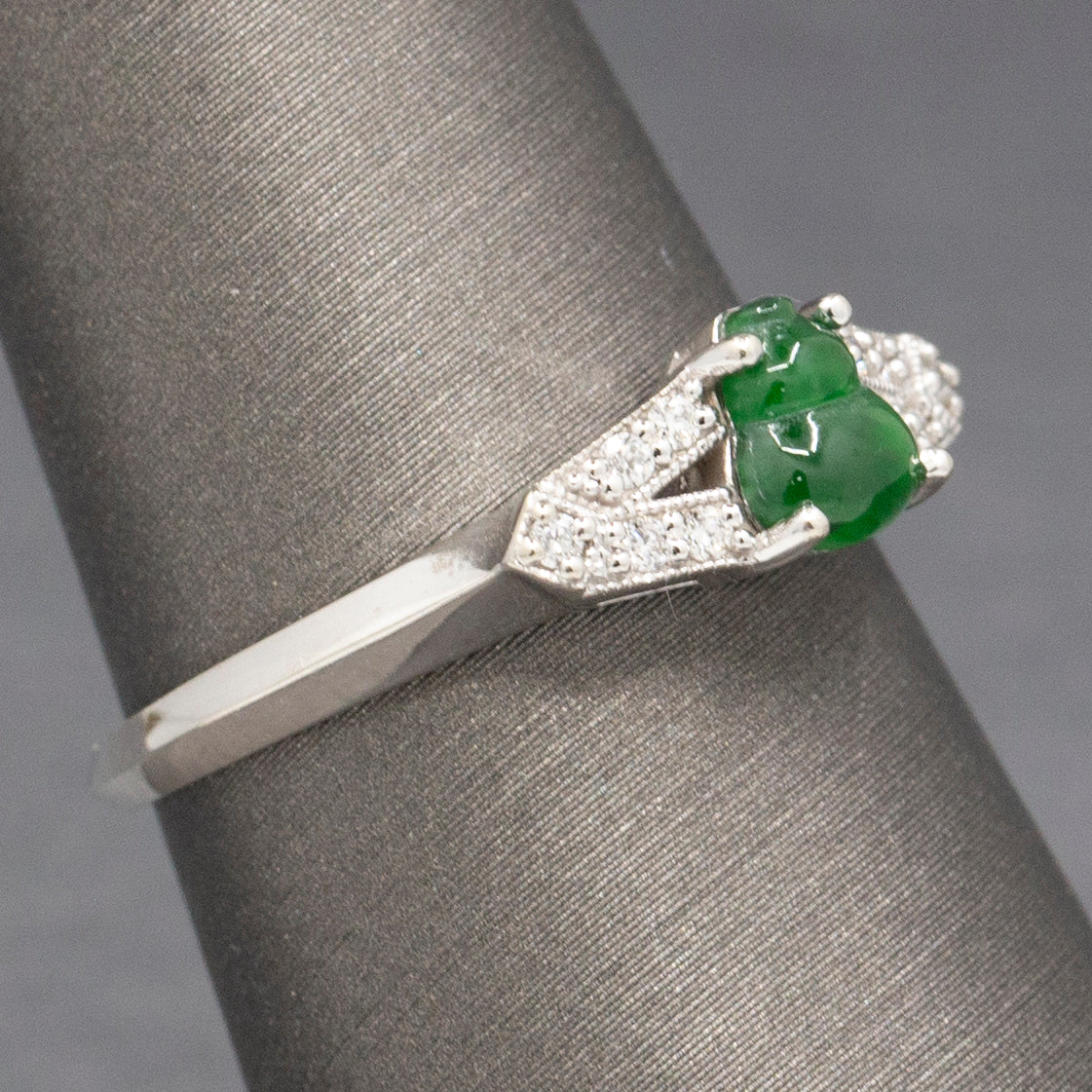 Vintage Type A Jadeite Jade and Diamond Petite Ring in 14k White Gold