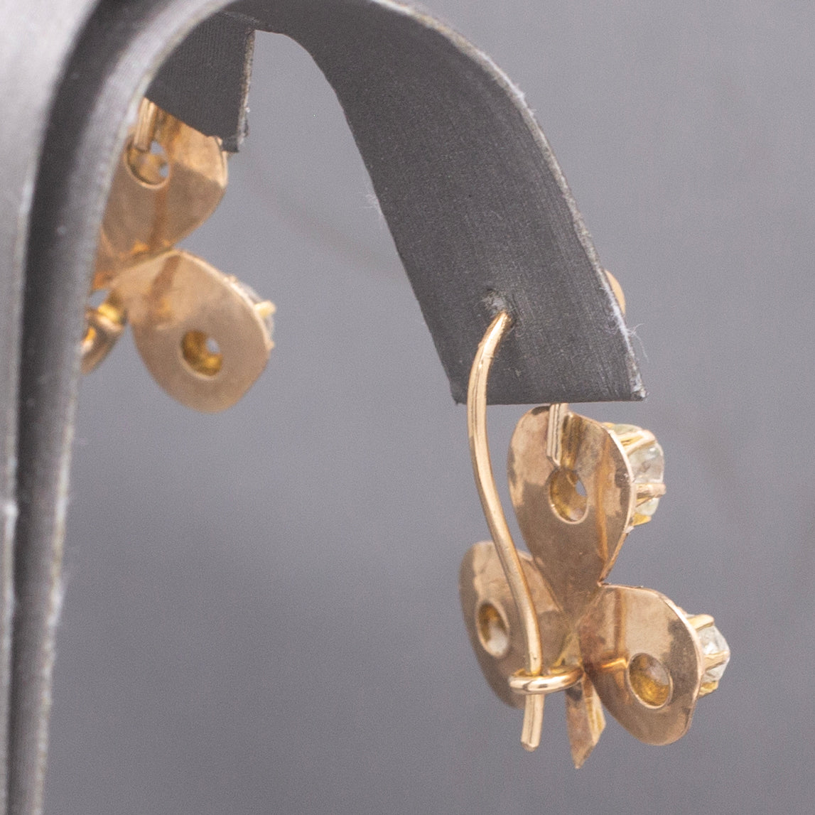 Charming Antique Old Mine Cut Diamond Clover Earrings in 14k Yellow Gold
