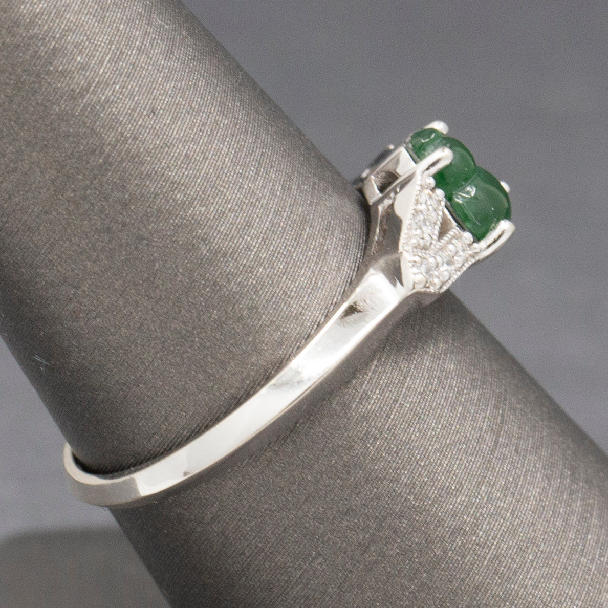 Vintage Type A Jadeite Jade and Diamond Petite Ring in 14k White Gold
