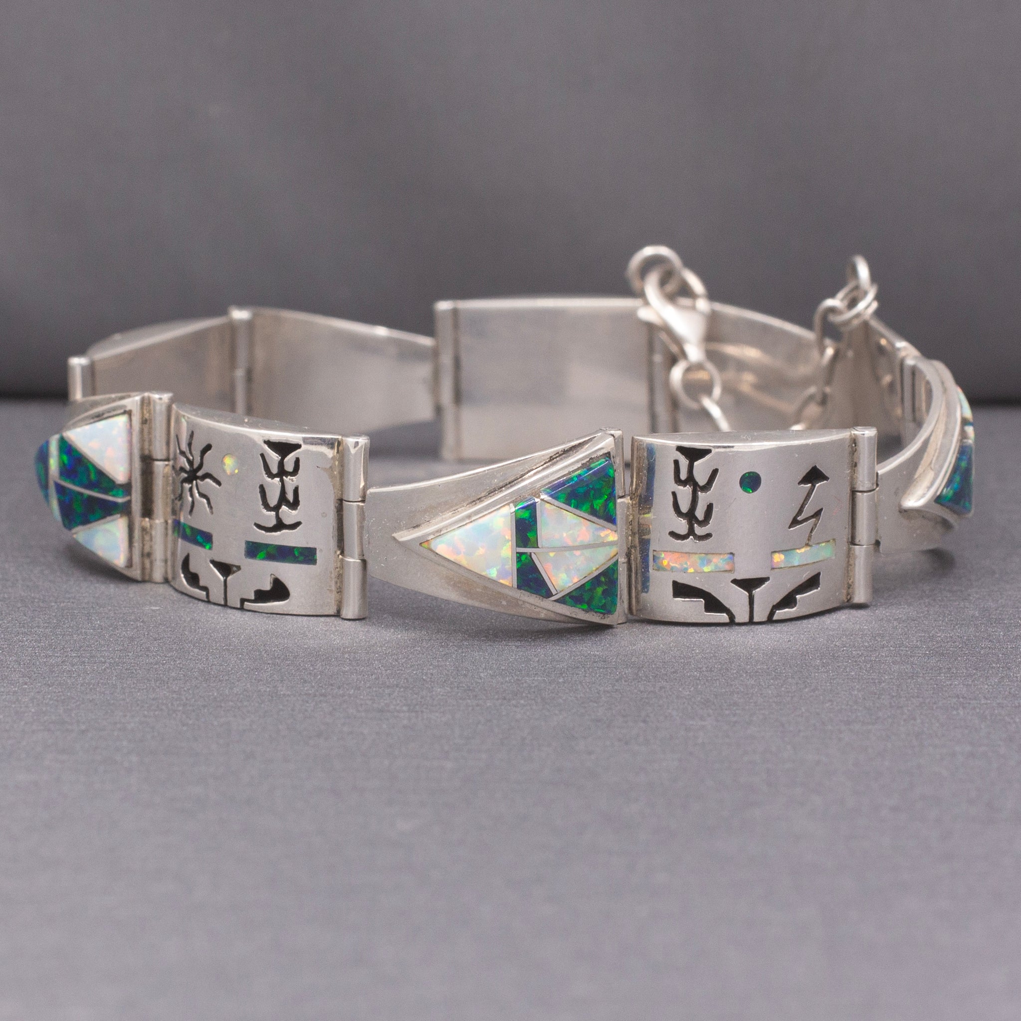 Vintage Fernando Benally Inlay Symbols Bracelet in Sterling Silver