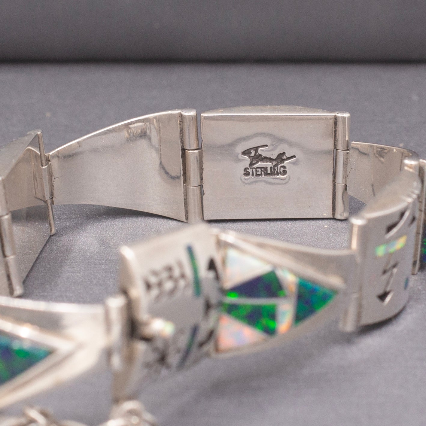 Vintage Fernando Benally Inlay Symbols Bracelet in Sterling Silver