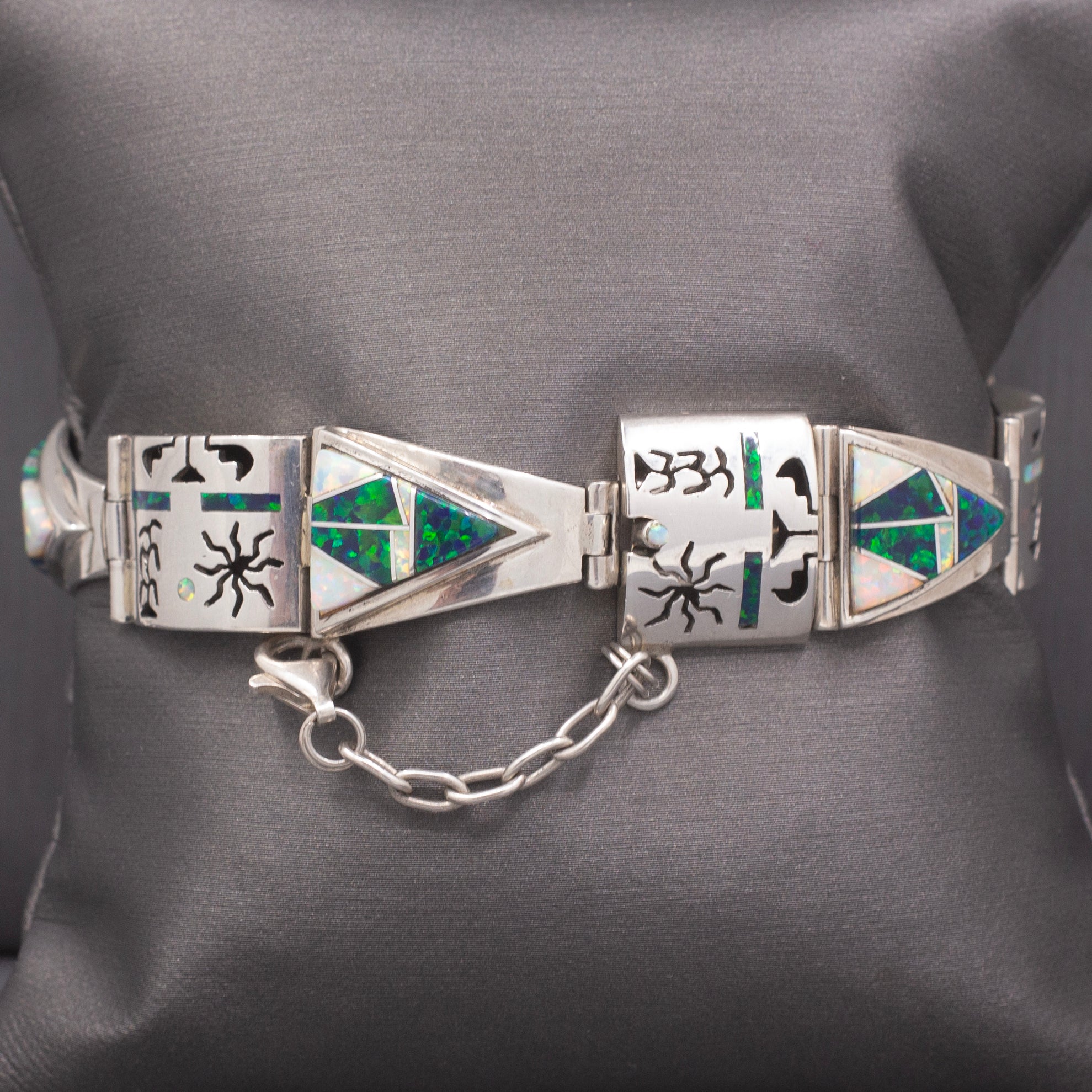 Vintage Fernando Benally Inlay Symbols Bracelet in Sterling Silver