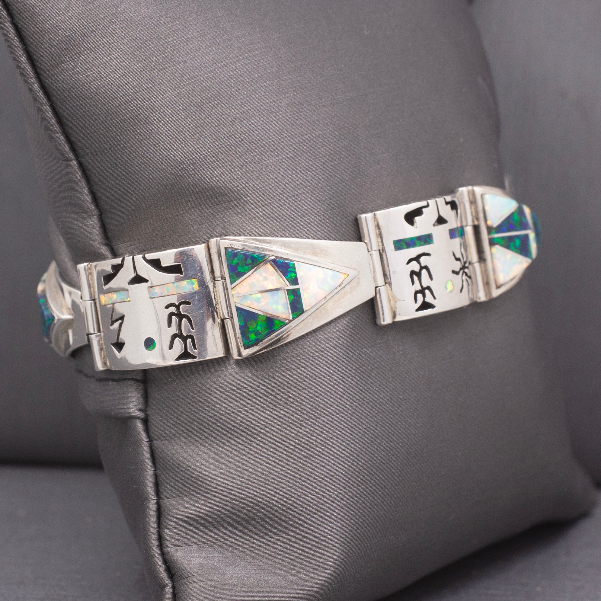 Vintage Fernando Benally Inlay Symbols Bracelet in Sterling Silver
