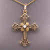 Victorian Enamel and Pearl Christian Cross Pendant in 14k Yellow Gold