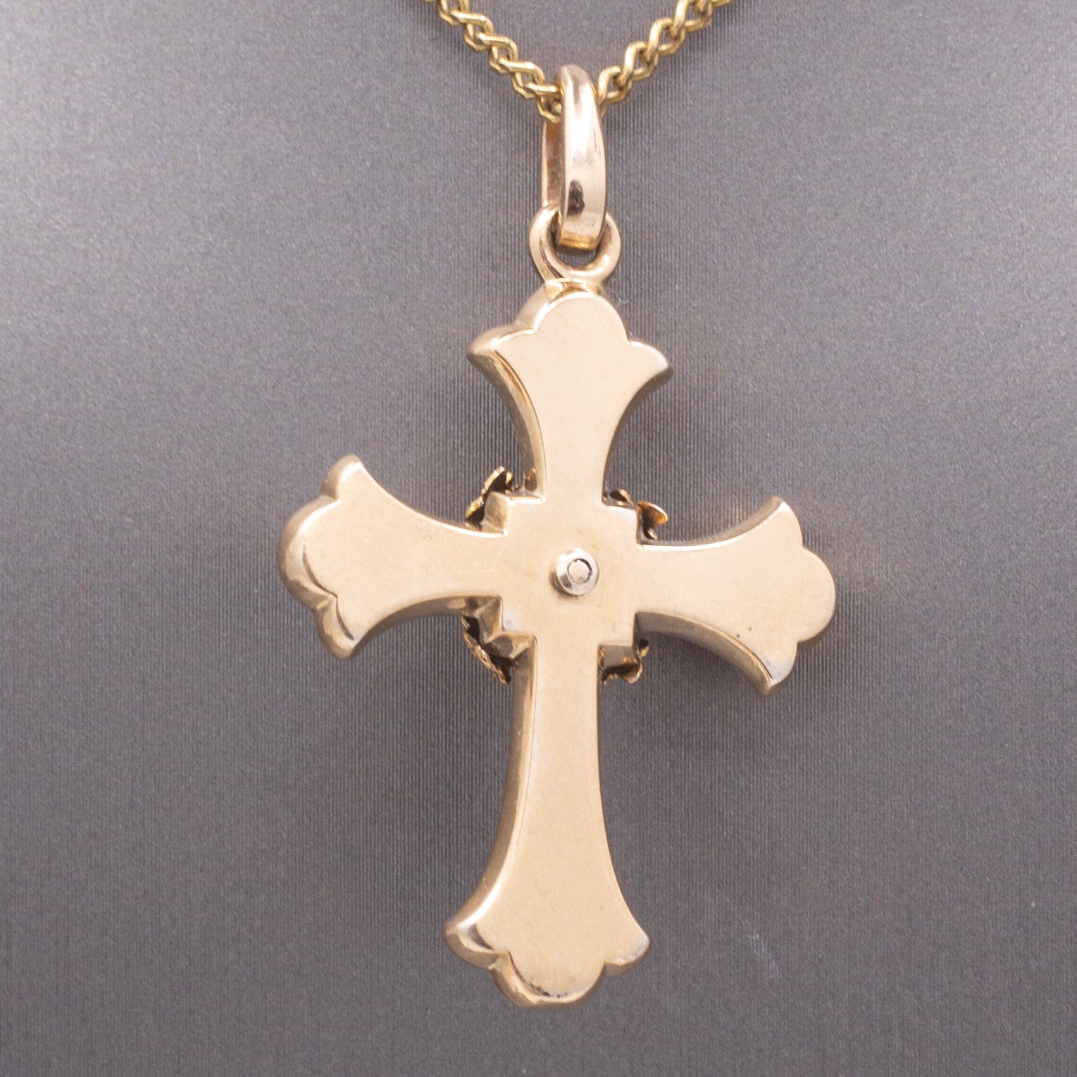 Victorian Enamel and Pearl Christian Cross Pendant in 14k Yellow Gold