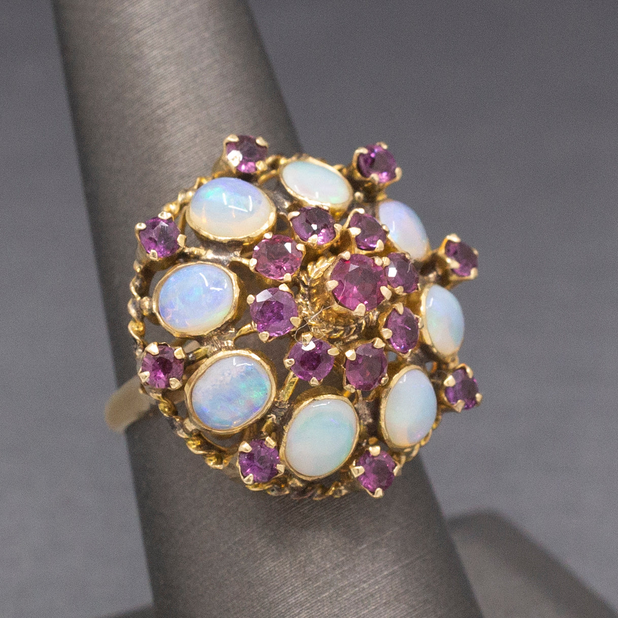 Fantastic Ruby and Opal Harem Princess Cake Ring in 12k Yellow Gold