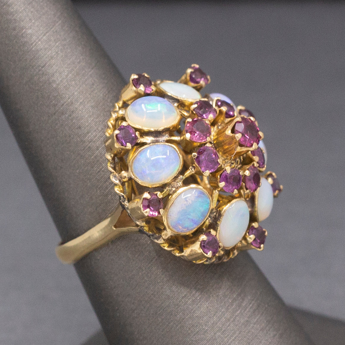 Fantastic Ruby and Opal Harem Princess Cake Ring in 12k Yellow Gold