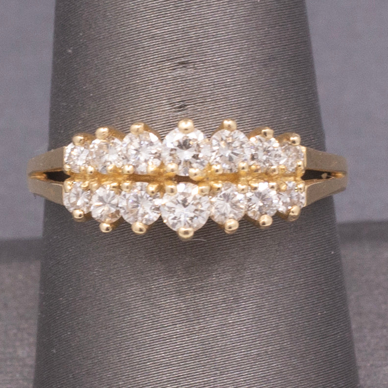 Vintage Double Row Diamond Pyramid Band Ring in 14k Yellow Gold