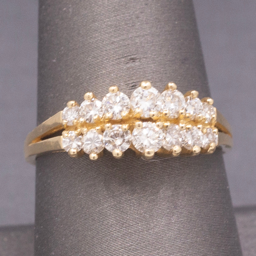 Vintage Double Row Diamond Pyramid Band Ring in 14k Yellow Gold