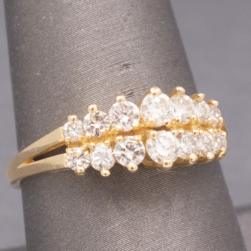 Vintage Double Row Diamond Pyramid Band Ring in 14k Yellow Gold