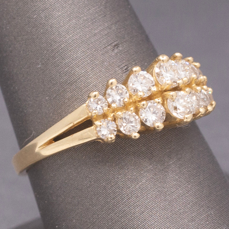 Vintage Double Row Diamond Pyramid Band Ring in 14k Yellow Gold