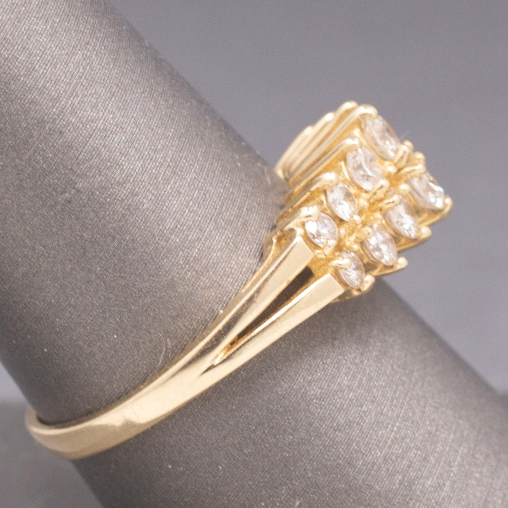 Vintage Double Row Diamond Pyramid Band Ring in 14k Yellow Gold
