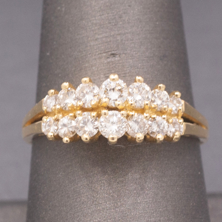 Vintage Double Row Diamond Pyramid Band Ring in 14k Yellow Gold