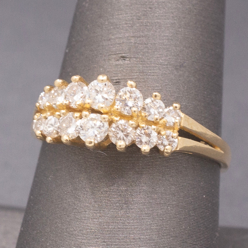 Vintage Double Row Diamond Pyramid Band Ring in 14k Yellow Gold