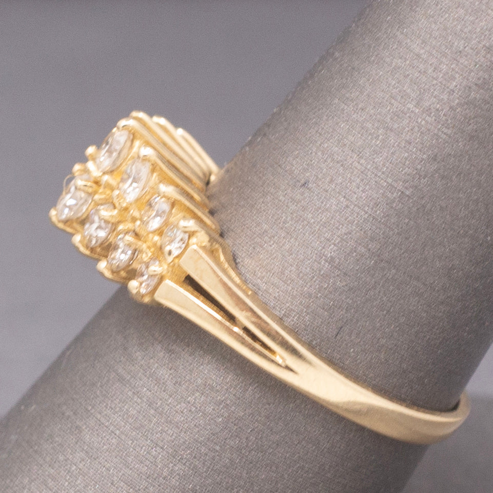 Vintage Double Row Diamond Pyramid Band Ring in 14k Yellow Gold