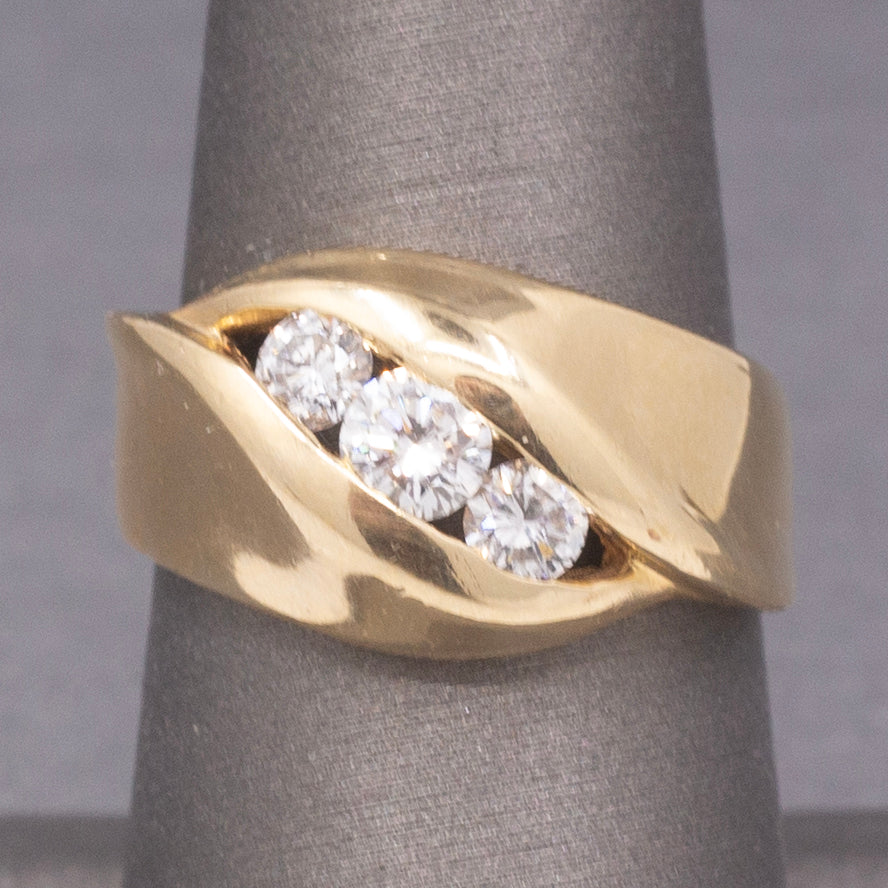 Sleek Modern Diamond Three Stone Bypass Band Ring in 14k Yellow Gold