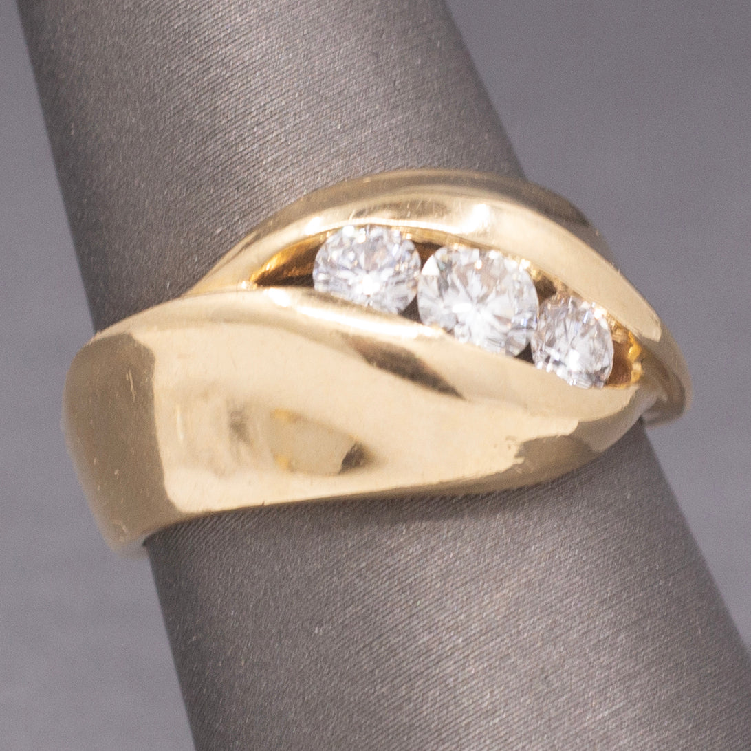 Sleek Modern Diamond Three Stone Bypass Band Ring in 14k Yellow Gold